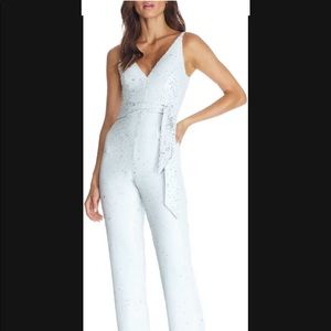 Dress the population white sequin jumpsuit